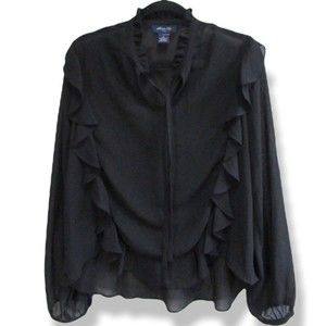 Anna Cai New York Black Sheer Ruffle Blouse – Size Large